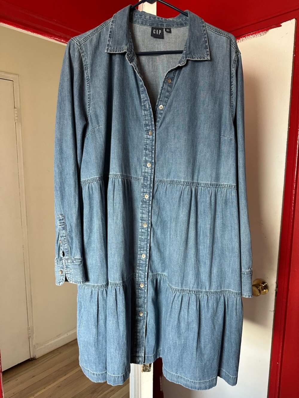 GAP Washed Blue Denim Button-Front Shirt Dress